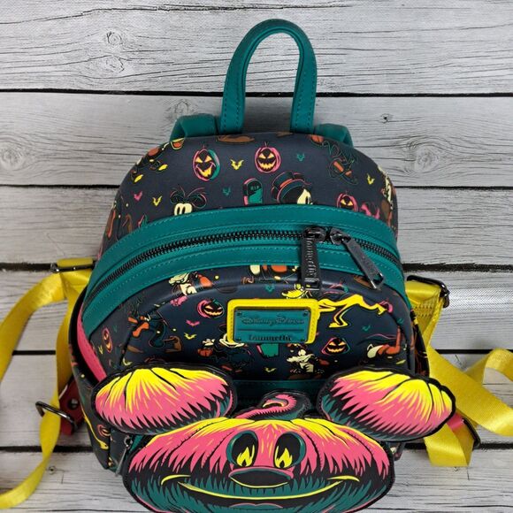 Loungefly Backpack Disney Parks Halloween 2023 Mickey Pumpkin Glows in the Dark - Picture 5 of 11